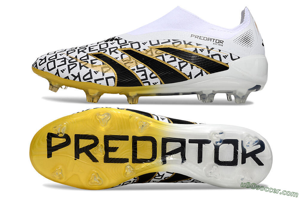 Adidas Predator 25 Elite Laceless FG Firm Ground Soccer Cleats - White/Gold/Black 0