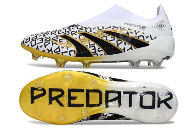 Adidas Predator 25 Elite Laceless FG Firm Ground Soccer Cleats - White/Gold/Black
