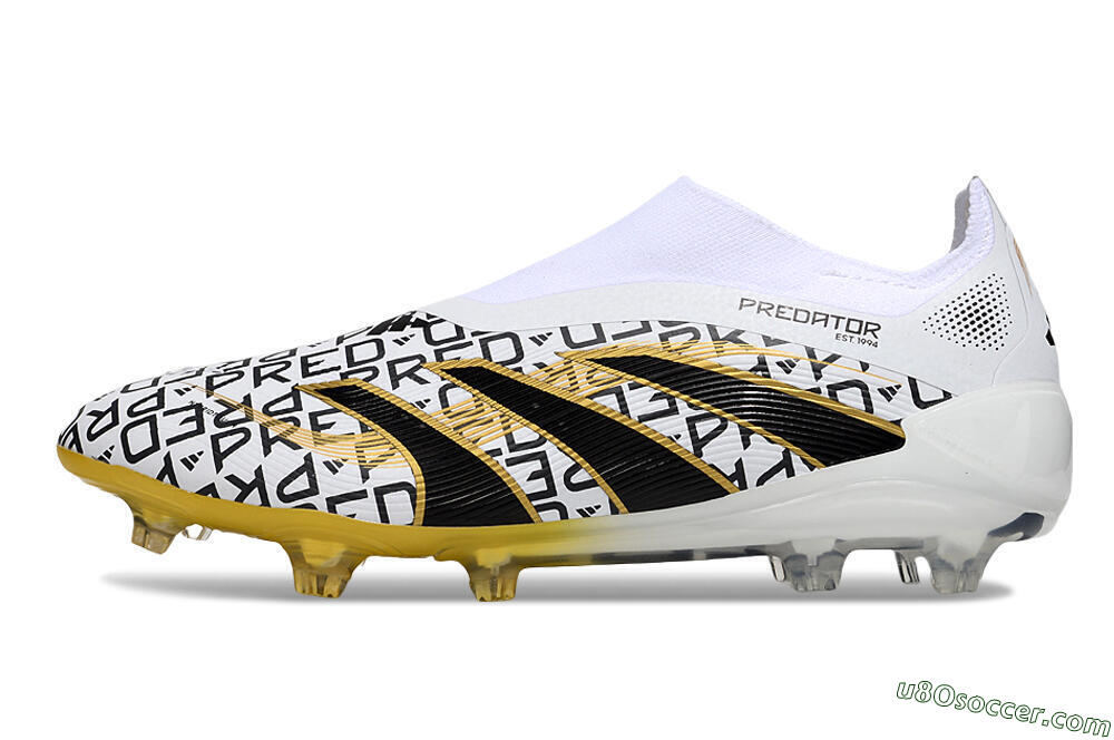 Adidas Predator 25 Elite Laceless FG Firm Ground Soccer Cleats - White/Gold/Black 2