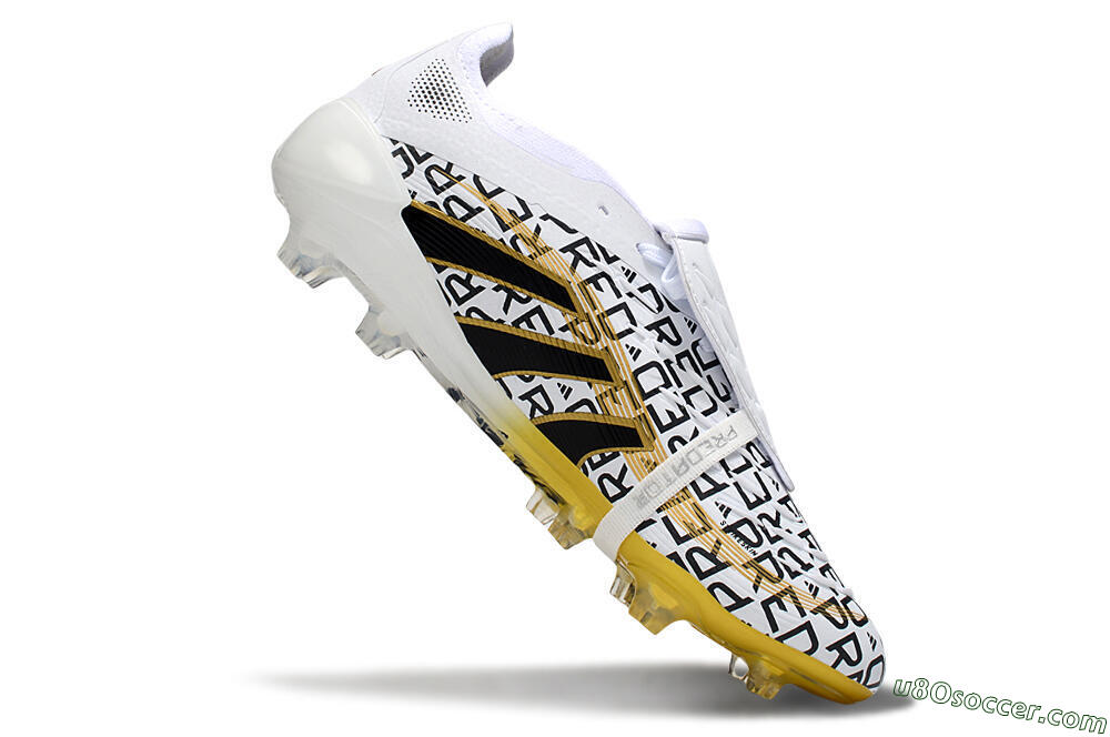 Adidas Predator 25 Elite Foldover Tongue FG Firm Ground Soccer Cleats - White/Gold/Black 4