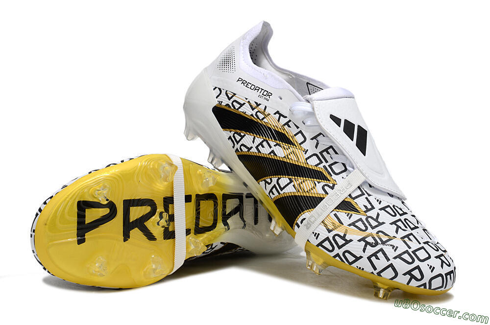 Adidas Predator 25 Elite Foldover Tongue FG Firm Ground Soccer Cleats - White/Gold/Black 3