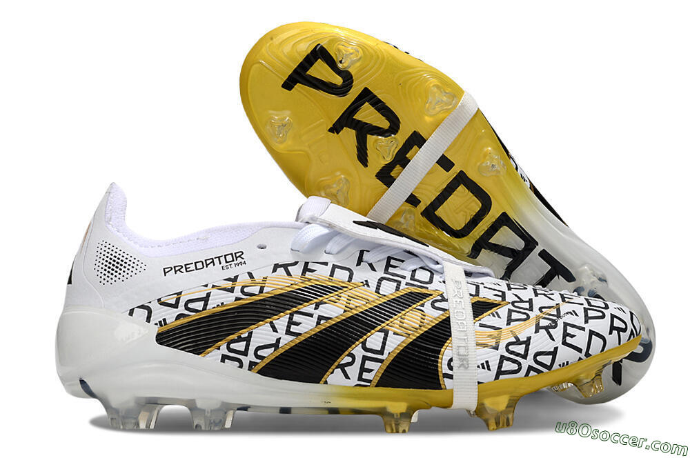 Adidas Predator 25 Elite Foldover Tongue FG Firm Ground Soccer Cleats - White/Gold/Black 1