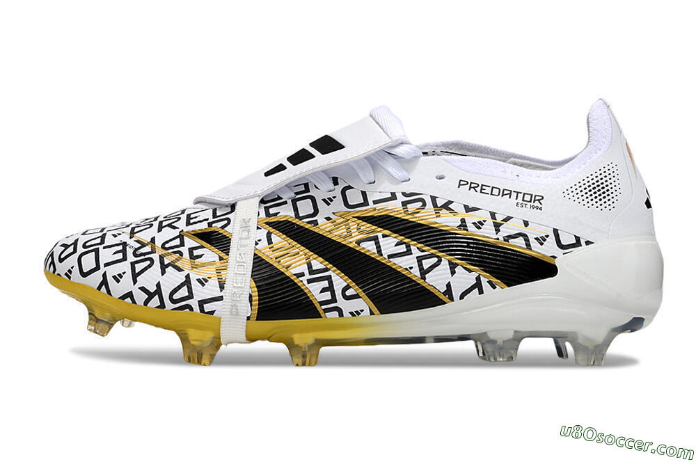 Adidas Predator 25 Elite Foldover Tongue FG Firm Ground Soccer Cleats - White/Gold/Black 2