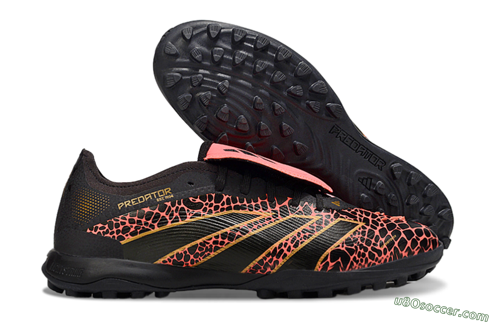 Adidas Predator Laceless Foldover Tongue TF Artificial Turf Soccer Shoes - Black/Red/Gold 1
