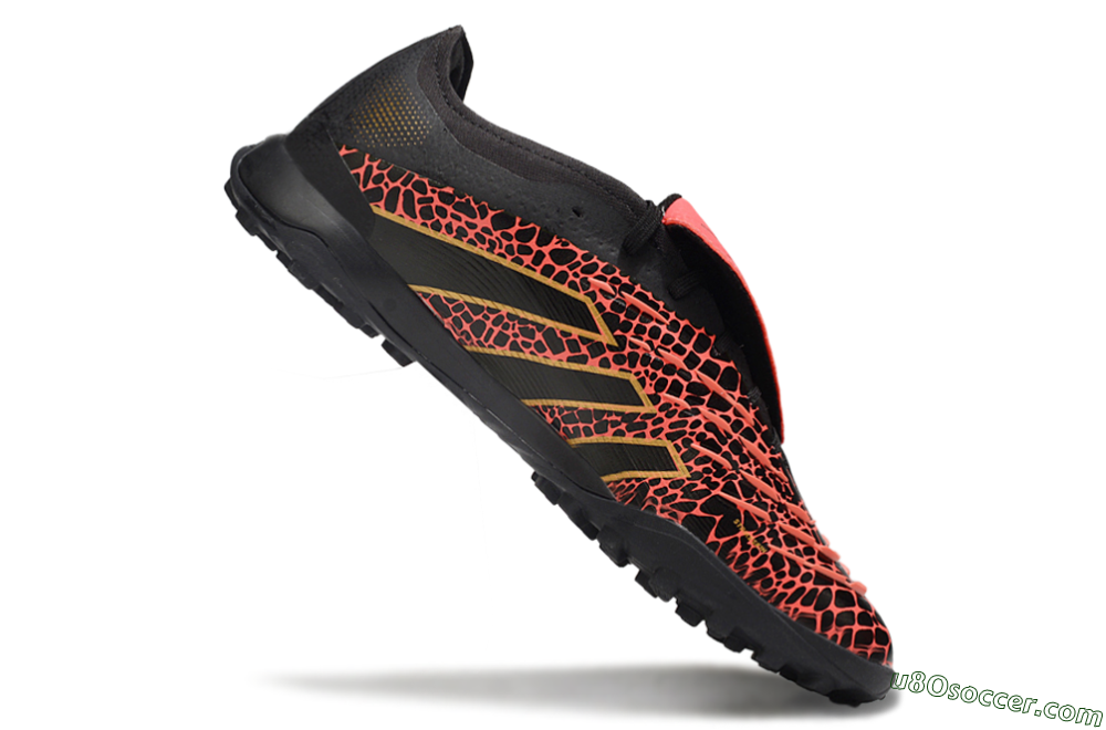 Adidas Predator Laceless Foldover Tongue TF Artificial Turf Soccer Shoes - Black/Red/Gold 4