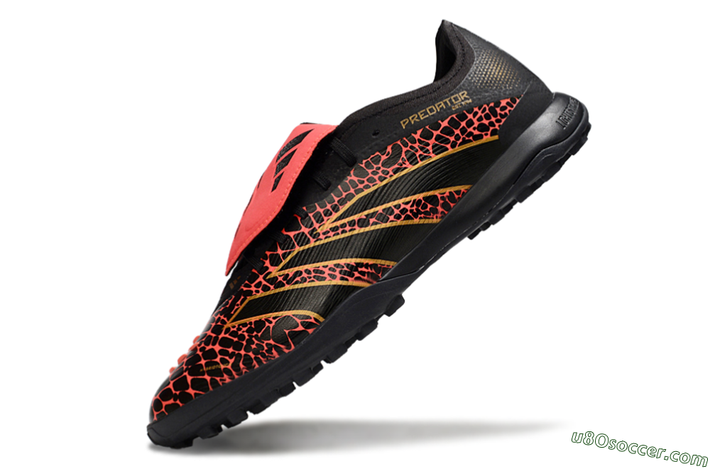 Adidas Predator Laceless Foldover Tongue TF Artificial Turf Soccer Shoes - Black/Red/Gold 5