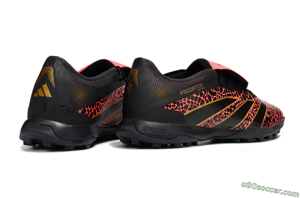 Adidas Predator Laceless Foldover Tongue TF Artificial Turf Soccer Shoes - Black/Red/Gold 6