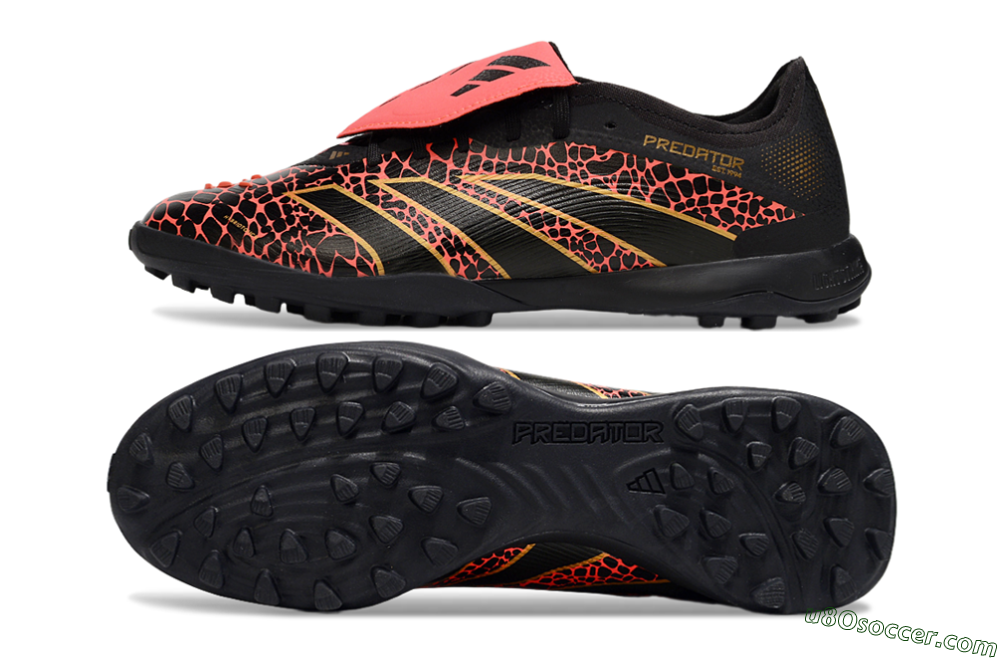 Adidas Predator Laceless Foldover Tongue TF Artificial Turf Soccer Shoes - Black/Red/Gold 0