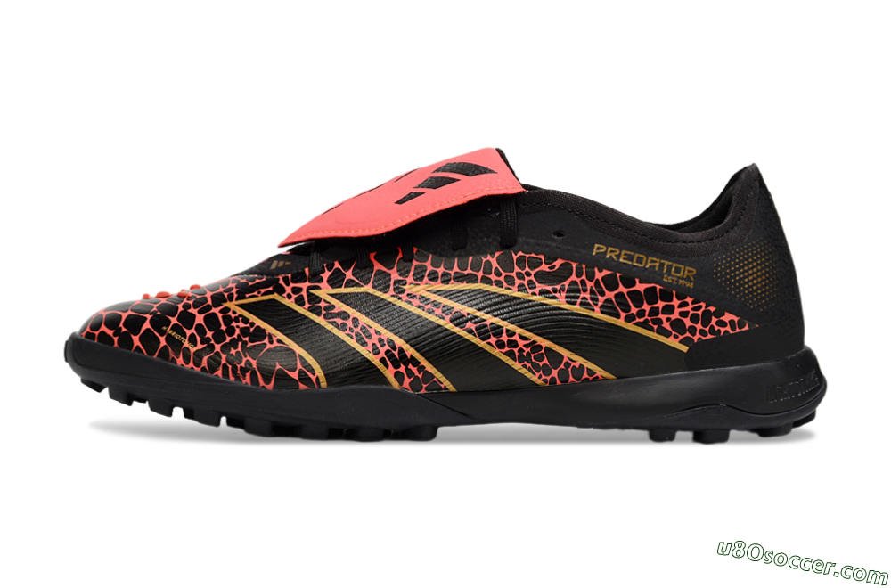 Adidas Predator Laceless Foldover Tongue TF Artificial Turf Soccer Shoes - Black/Red/Gold 2