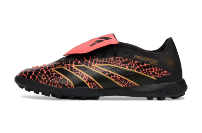 Adidas Predator Laceless Foldover Tongue TF Artificial Turf Soccer Shoes - Black/Red/Gold