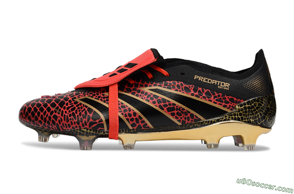 Adidas Predator 25 Elite Foldover Tongue FG Firm Ground Soccer Cleats - Black/Red/Gold 2