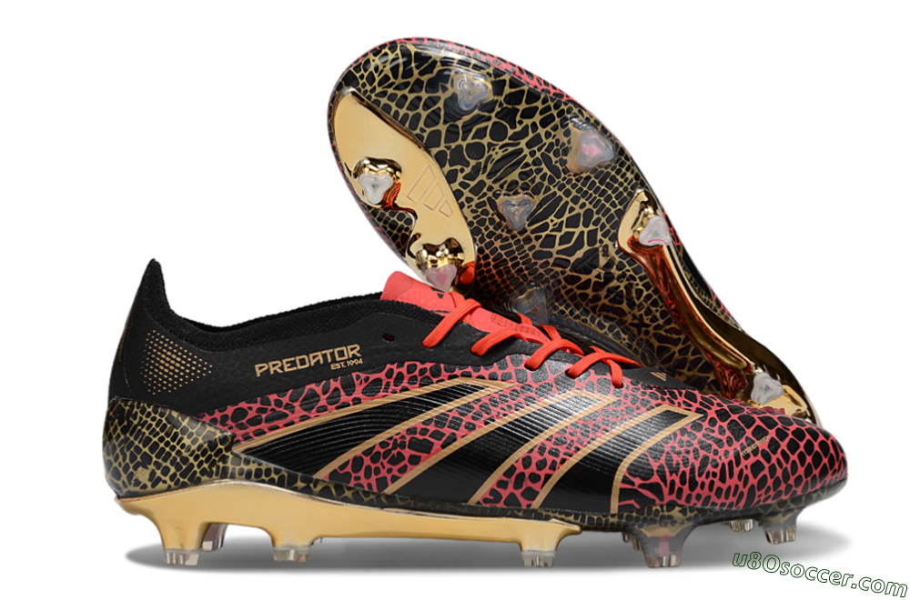Adidas Predator 25 Elite FG Firm Ground Soccer Cleats - Black/Red/Gold 1