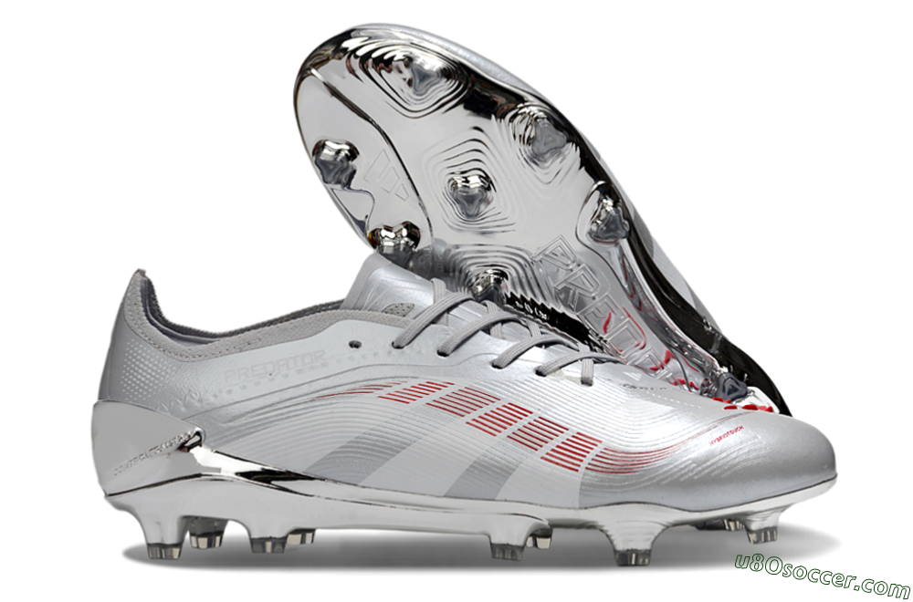Adidas Predator 25 Elite FG Firm Ground Soccer Cleats - Silver/Red 1