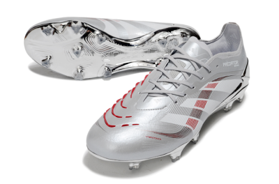 Adidas Predator 25 Elite FG Firm Ground Soccer Cleats - Silver/Red