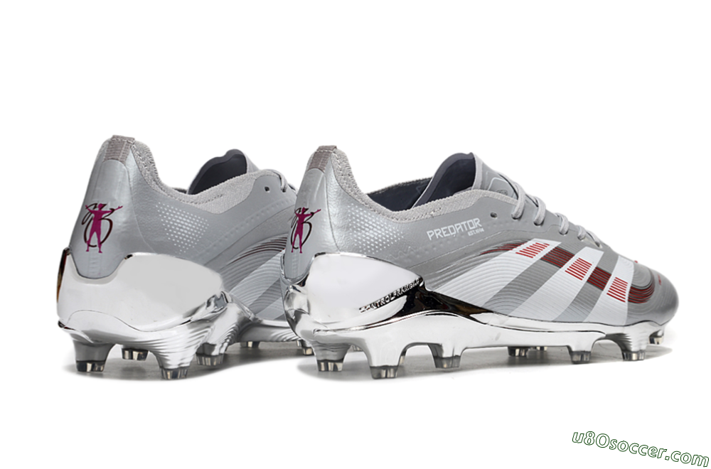 Adidas Predator 25 Elite FG Firm Ground Soccer Cleats - Silver/Red 6