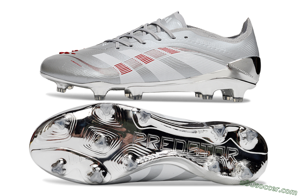 Adidas Predator 25 Elite FG Firm Ground Soccer Cleats - Silver/Red 0