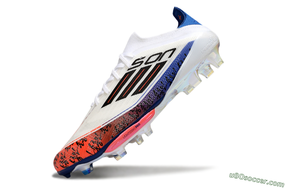 Son x Adidas F50+ Elite Lightstrike Pro FG Firm Ground Soccer Cleats - White/Black/Blue 4