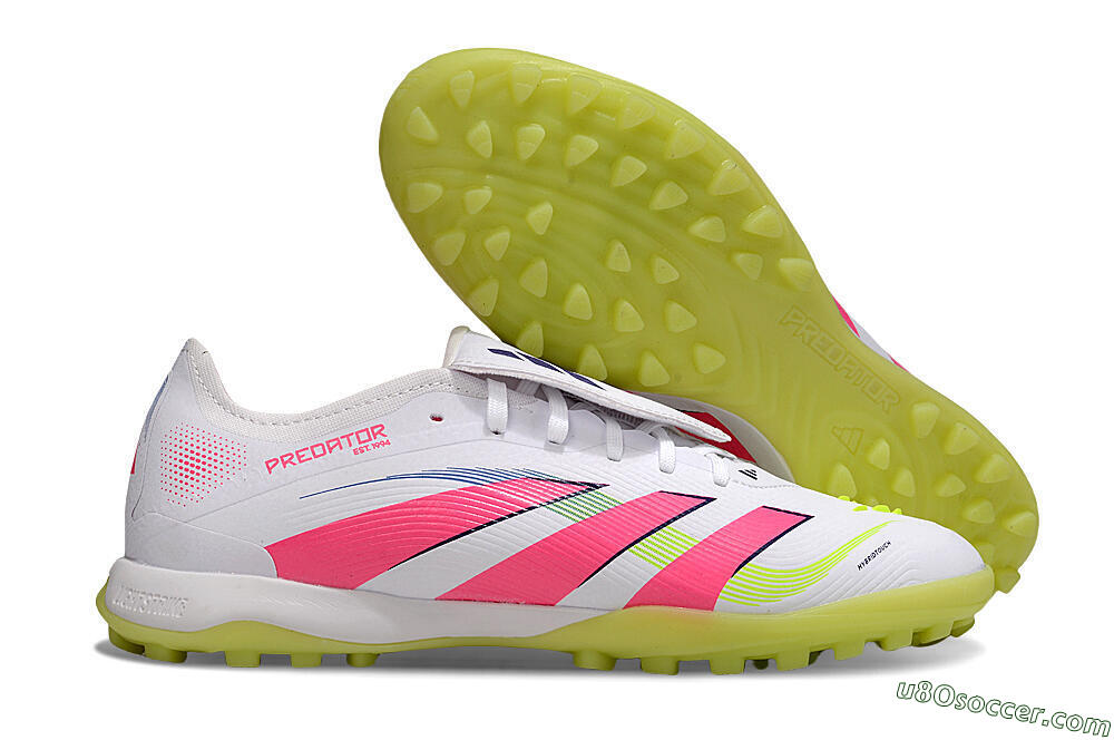 Adidas Predator 25 Elite Foldover Tongue TF Artificial Turf Soccer Shoes - White/Pink/Yellow 1