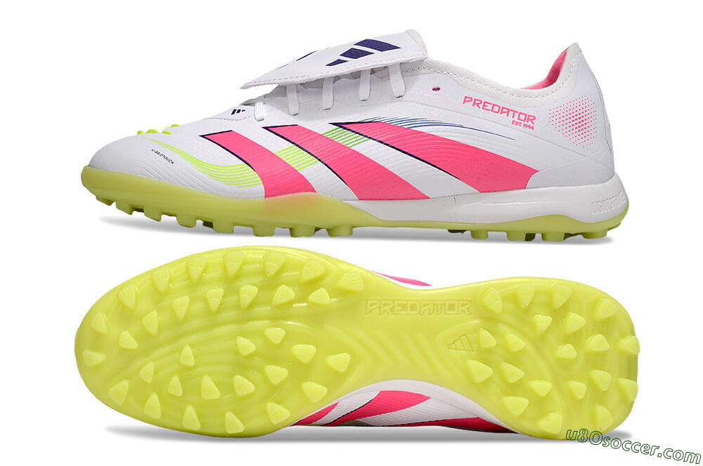 Adidas Predator 25 Elite Foldover Tongue TF Artificial Turf Soccer Shoes - White/Pink/Yellow 0