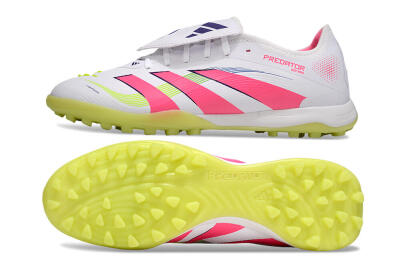 Adidas Predator 25 Elite Foldover Tongue TF Artificial Turf Soccer Shoes - White/Pink/Yellow