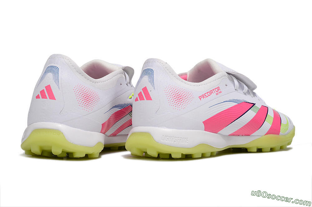 Adidas Predator 25 Elite Foldover Tongue TF Artificial Turf Soccer Shoes - White/Pink/Yellow 6