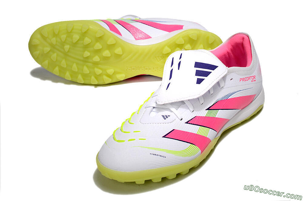 Adidas Predator 25 Elite Foldover Tongue TF Artificial Turf Soccer Shoes - White/Pink/Yellow 3