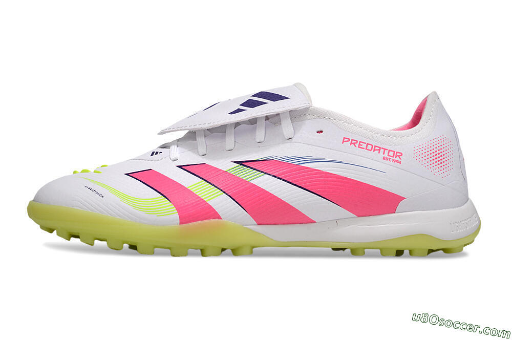 Adidas Predator 25 Elite Foldover Tongue TF Artificial Turf Soccer Shoes - White/Pink/Yellow 2