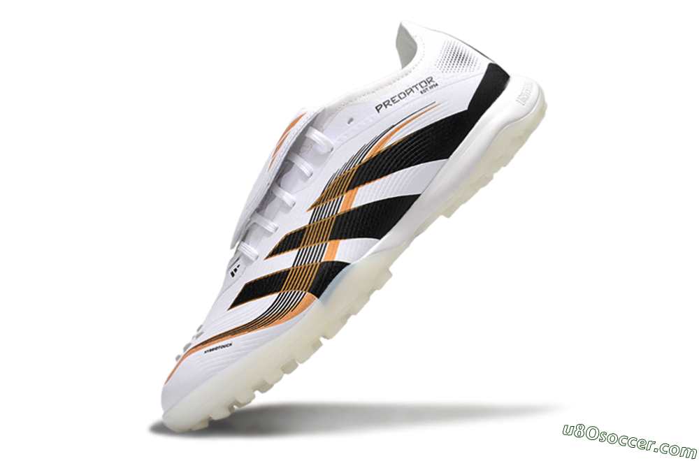 Adidas Predator 25 Elite Foldover Tongue TF Artificial Turf Soccer Shoes - White/Black/Gold 5