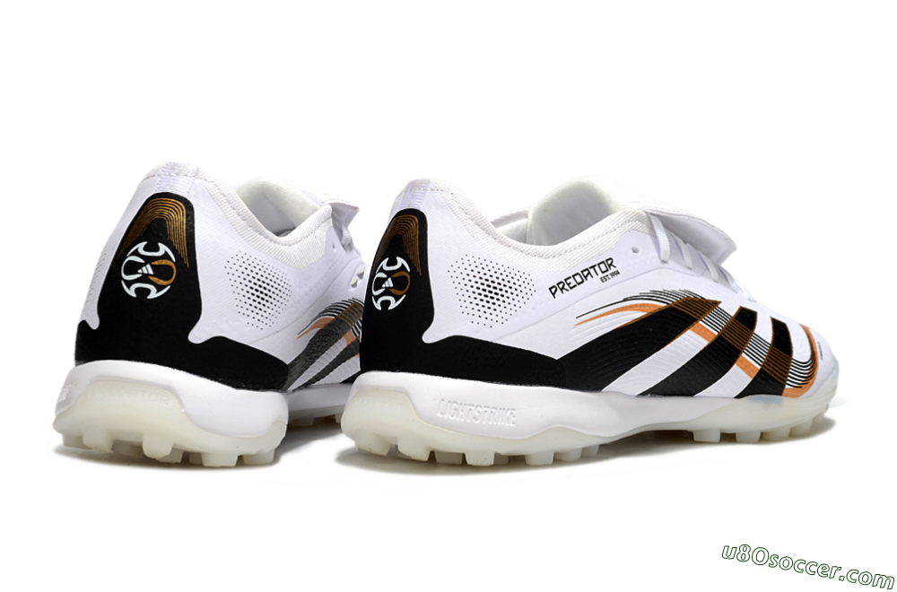 Adidas Predator 25 Elite Foldover Tongue TF Artificial Turf Soccer Shoes - White/Black/Gold 6