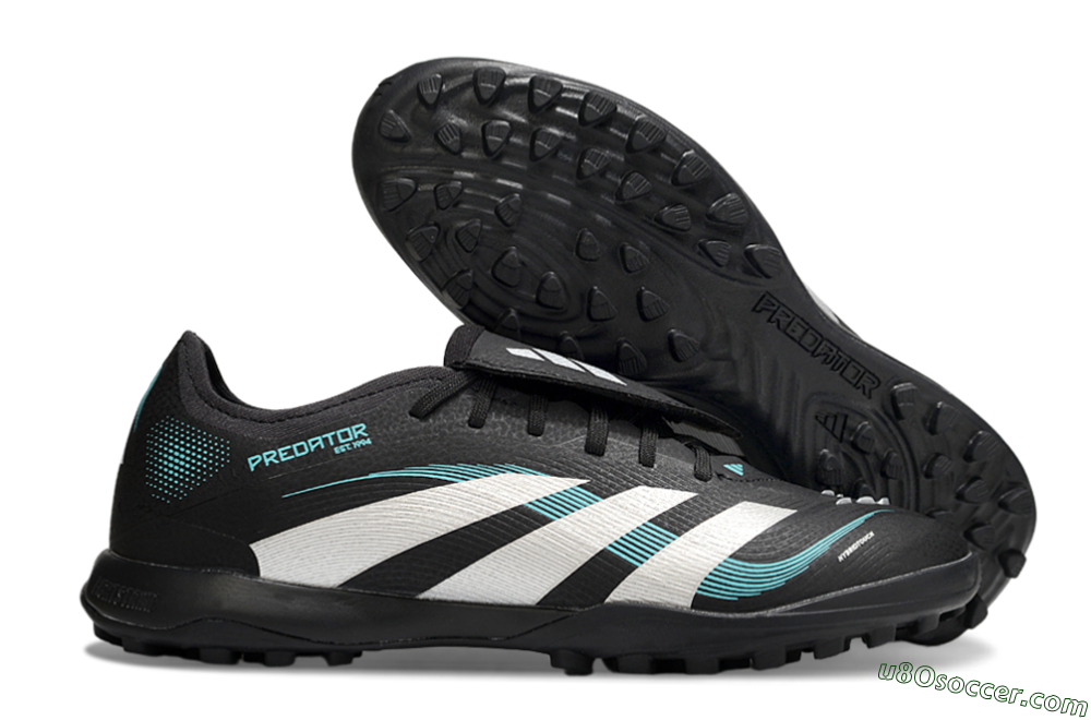 Adidas Predator 25 Elite Laceless Foldover Tongue TF Artificial Turf Soccer Shoes - Black/White/Jade 1