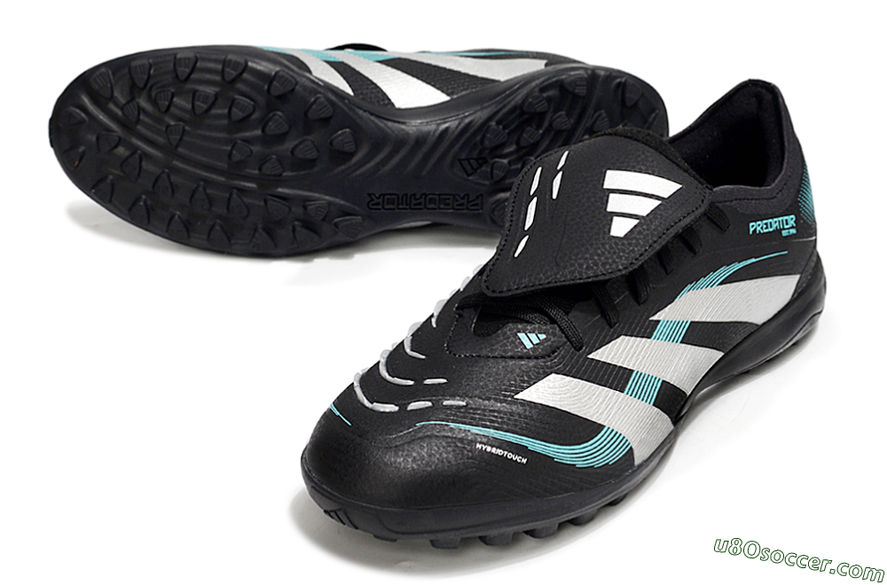 Adidas Predator 25 Elite Laceless Foldover Tongue TF Artificial Turf Soccer Shoes - Black/White/Jade 3
