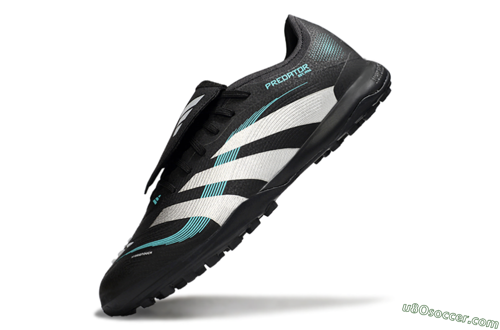 Adidas Predator 25 Elite Laceless Foldover Tongue TF Artificial Turf Soccer Shoes - Black/White/Jade 5