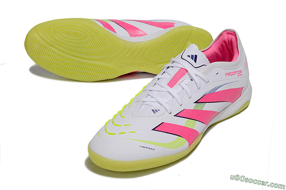 Adidas Predator 25 Elite IC Indoor & Futsal Soccer Shoes - White/Pink/Yellow 3