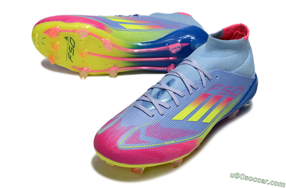 Adidas F50 Elite Mid FG Firm Ground Soccer Cleats - Jade/Yellow/Pink 3