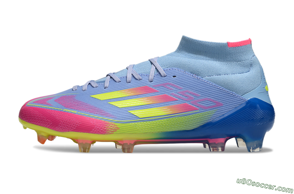 Adidas F50 Elite Mid FG Firm Ground Soccer Cleats - Jade/Yellow/Pink 2