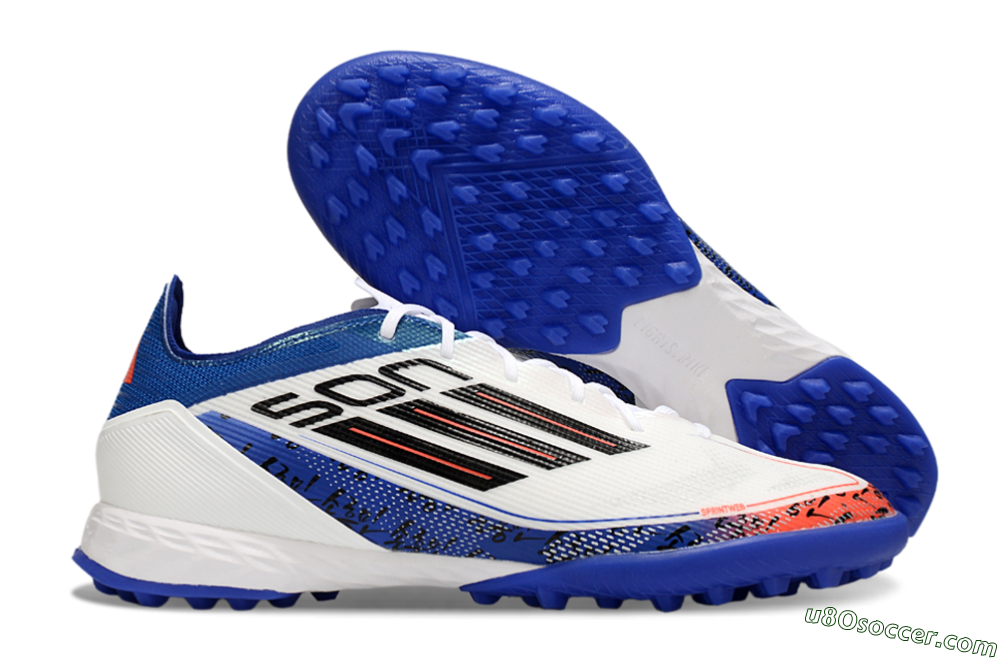Son x Adidas F50 Pro TF Artificial Turf Soccer Shoes - White/Black/Blue 1