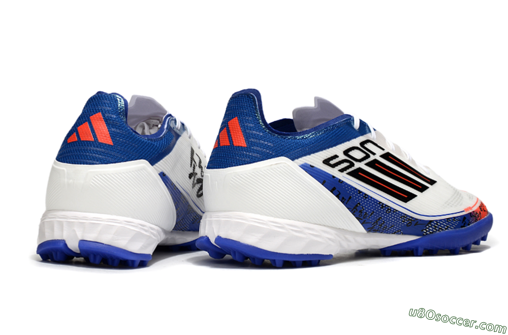 Son x Adidas F50 Pro TF Artificial Turf Soccer Shoes - White/Black/Blue 6