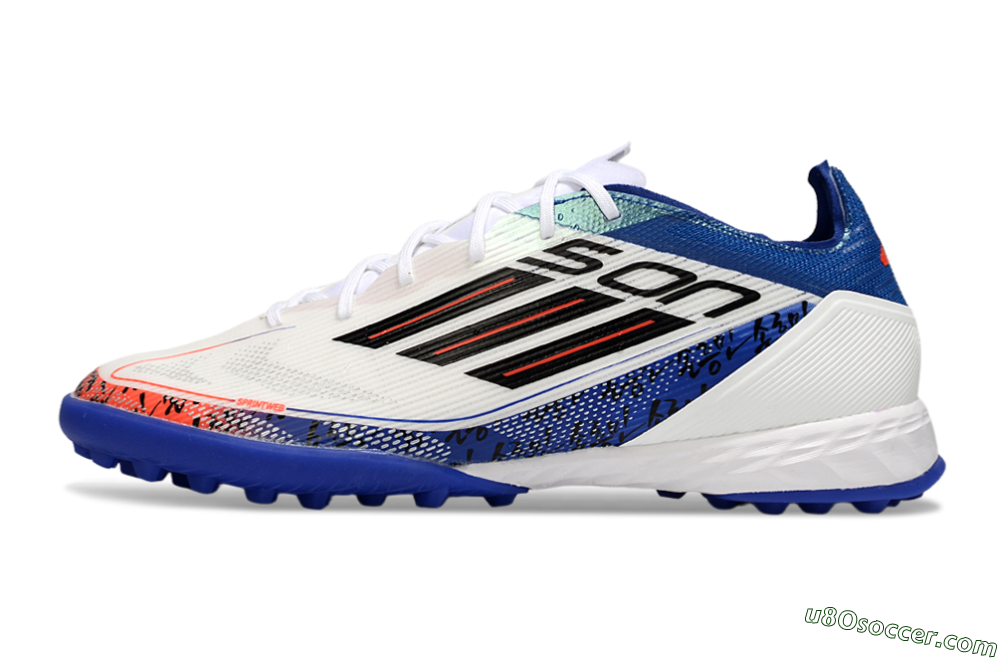 Son x Adidas F50 Pro TF Artificial Turf Soccer Shoes - White/Black/Blue 2