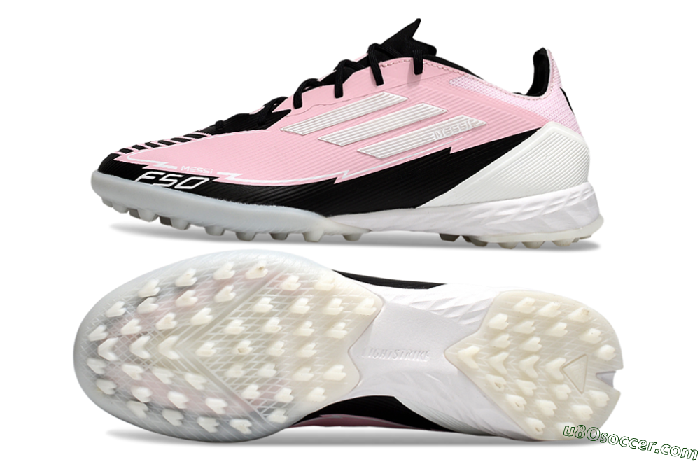 Messi x Adidas F50 Pro TF Artificial Turf Soccer Shoes - Pink/White/Black 0