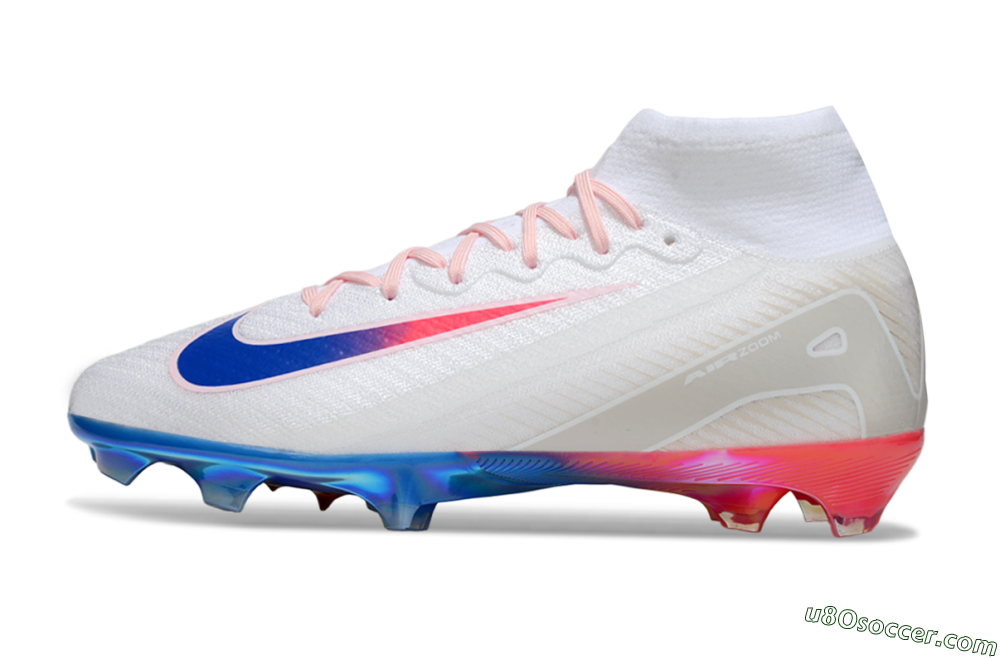Nike Air Zoom Mercurial Superfly 10 Elite FG Firm Ground Soccer Cleats - White/Blue/Red 2