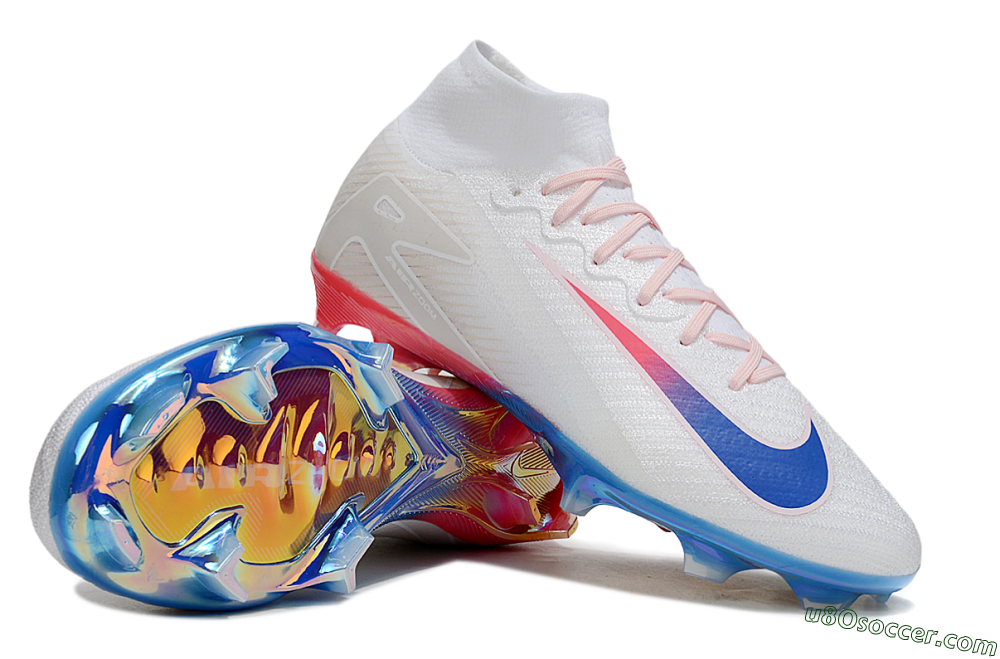 Nike Air Zoom Mercurial Superfly 10 Elite FG Firm Ground Soccer Cleats - White/Blue/Red 0