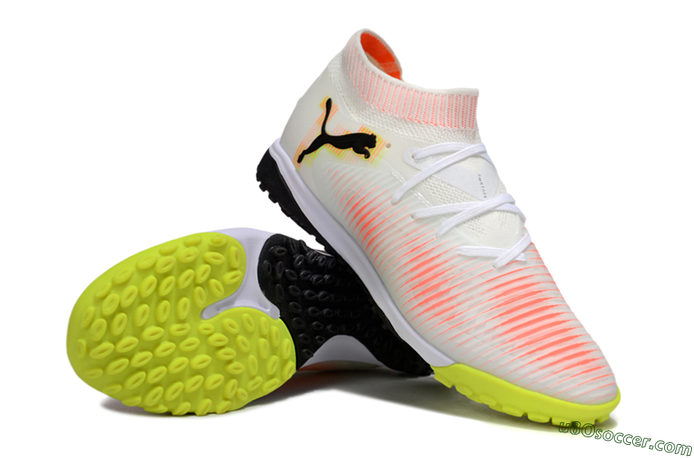 Puma Future 8 Ultimate TF Artificial Turf Soccer Shoes - White/Pink/Yellow 3