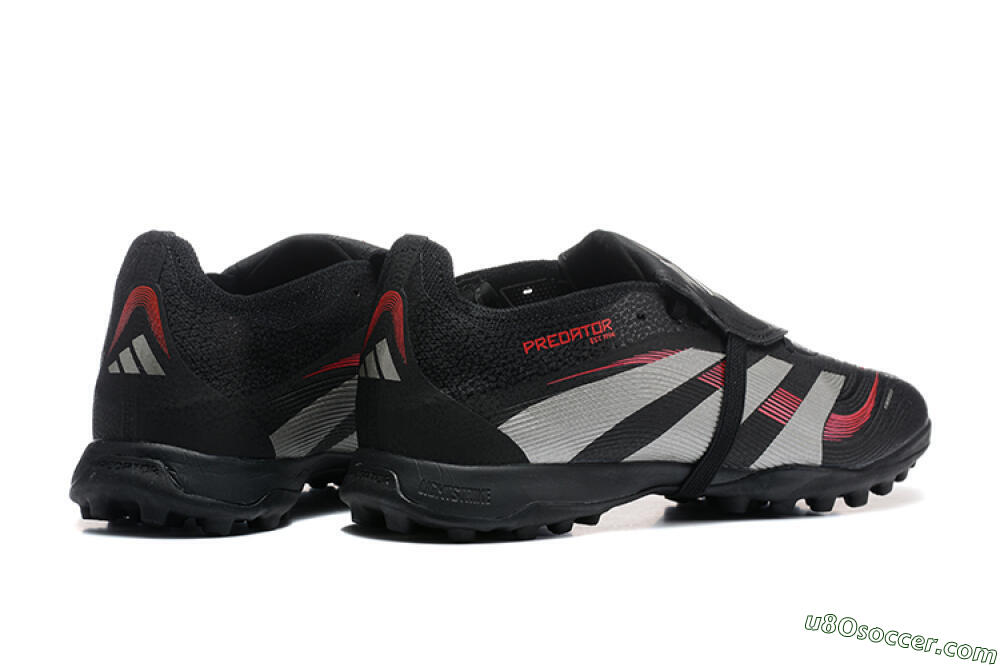 Adidas Predator 25 Elite Foldover Tongue TF Artificial Turf Soccer Shoes - Black/Silver/Red 9