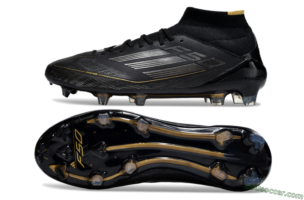 Adidas F50 Elite Mid FG Firm Ground Soccer Cleats - Black/Silver/Gold 0