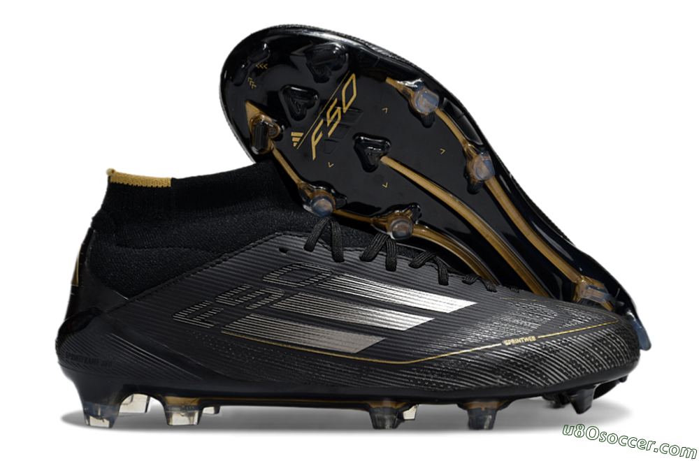 Adidas F50 Elite Mid FG Firm Ground Soccer Cleats - Black/Silver/Gold 1