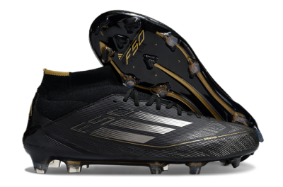 Adidas F50 Elite Mid FG Firm Ground Soccer Cleats - Black/Silver/Gold