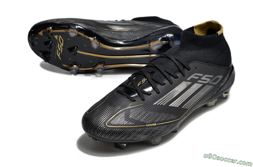 Adidas F50 Elite Mid FG Firm Ground Soccer Cleats - Black/Silver/Gold 3
