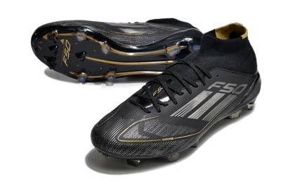 Adidas F50 Elite Mid FG Firm Ground Soccer Cleats - Black/Silver/Gold