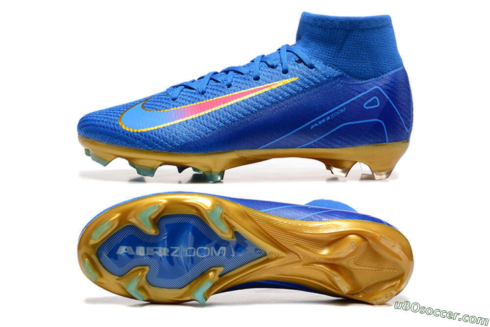 Nike Air Zoom Mercurial Superfly 10 Elite FG Firm Ground Soccer Cleats - Blue/Gold/Pink 0