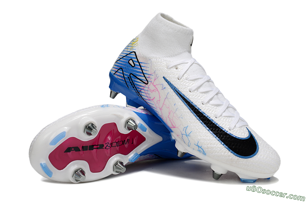 Nike Air Zoom Mercurial Superfly 10 Elite SG Soft Ground Soccer Cleats - White/Black/Blue 3